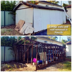 Garage walls and roof removed in Penrith